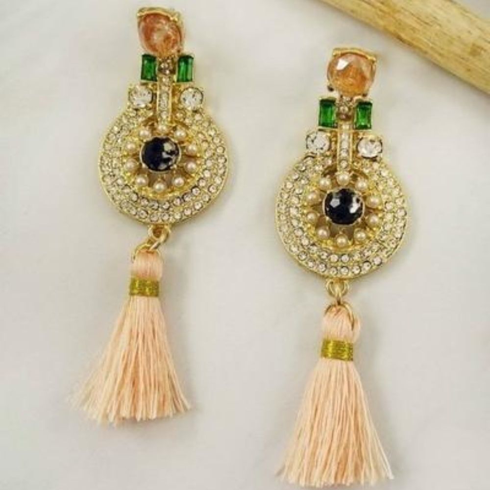 Rhinestone Peach Tassel Earring